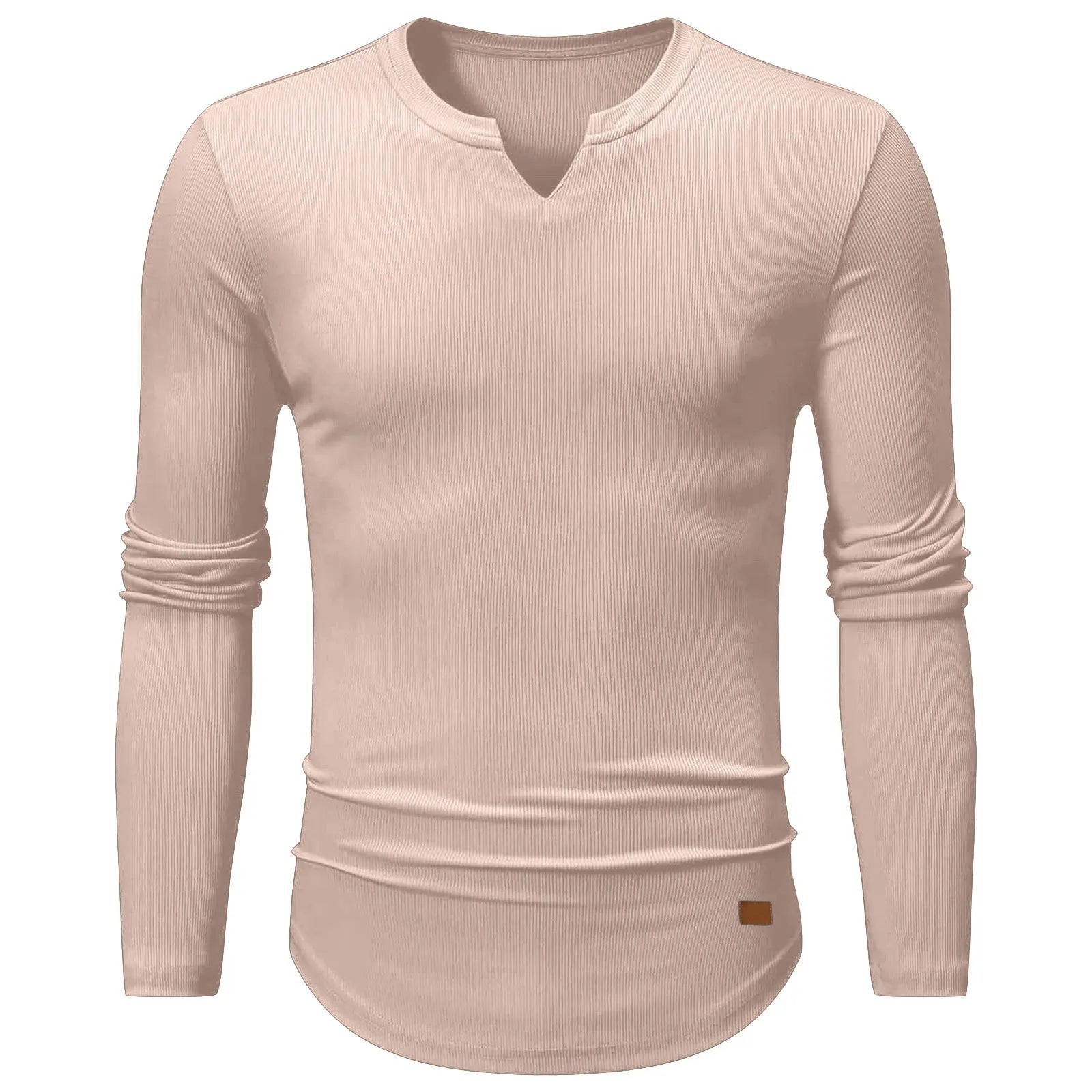 Men's Plain Casual V-Neck Long Sleeve T-Shirt