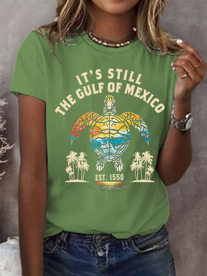 Women's Gulf Of Mexico Print Round Neck T-Shirt