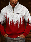 Men's Christmas Art Design Printed Knitted Jacquard Zip Plush Comfort Jacket