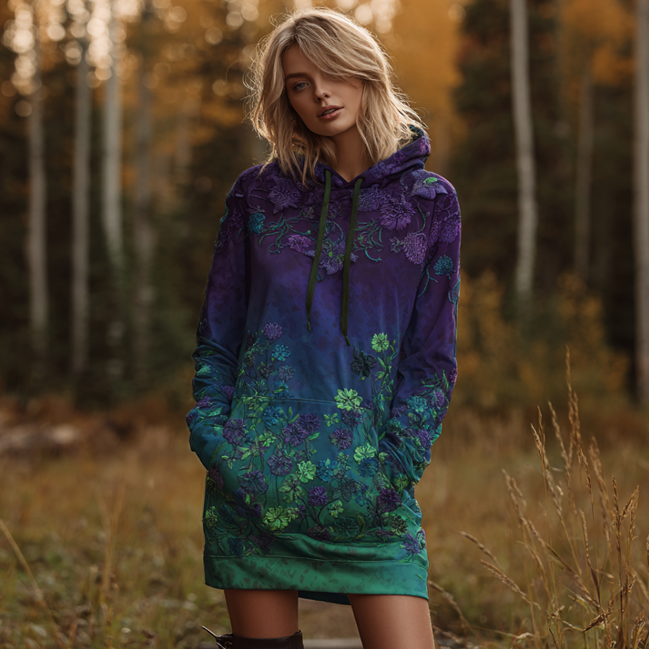 Women's Autumn And Winter Gradient-colored Hooded Sweatshirt Dress