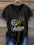 Women's  Autism Awareness Printed Casual V-Neck T-Shirt