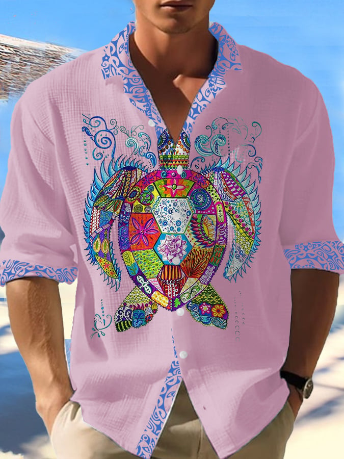 Men's Gulf Of Mexico Turtle Print Vacation Waffle Shirt