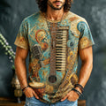 Men's Hippie Vintage Musical Guitar And Piano Print Short Sleeve T-shirt