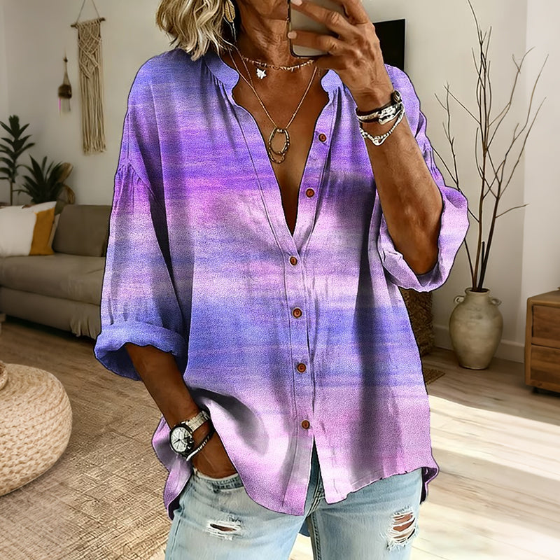 Women's Vintage Tribal Purple Floral Print Button Shirt