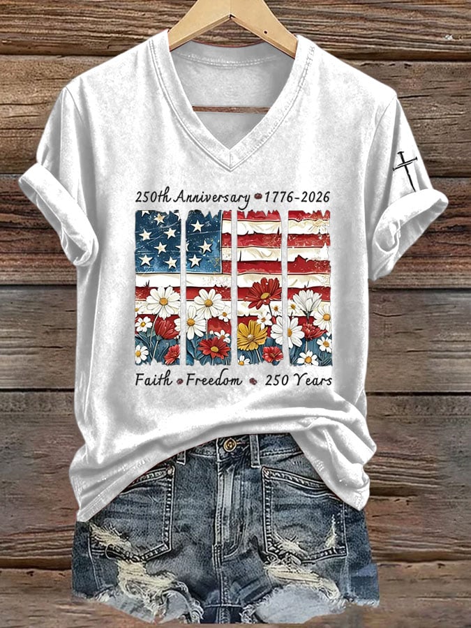 Women's Casual 250th Anniversary Faith Freedom 250YEARS Print Short-Sleeve T-Shirt