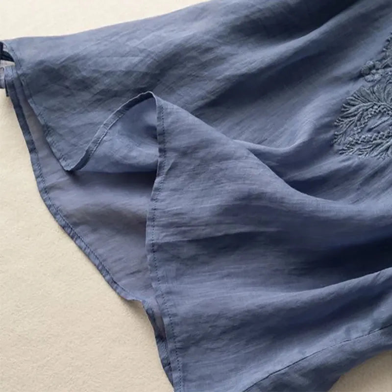 Women's Vintage Floral Embroidery Linen Shirt