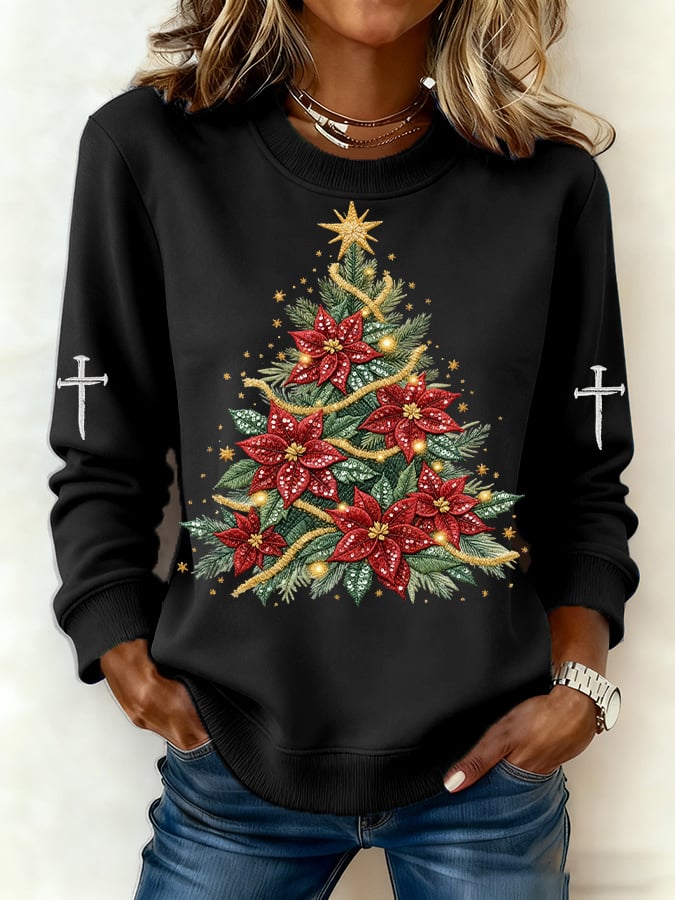 Women's Casual Retro Christmas Tree Sweatshirt