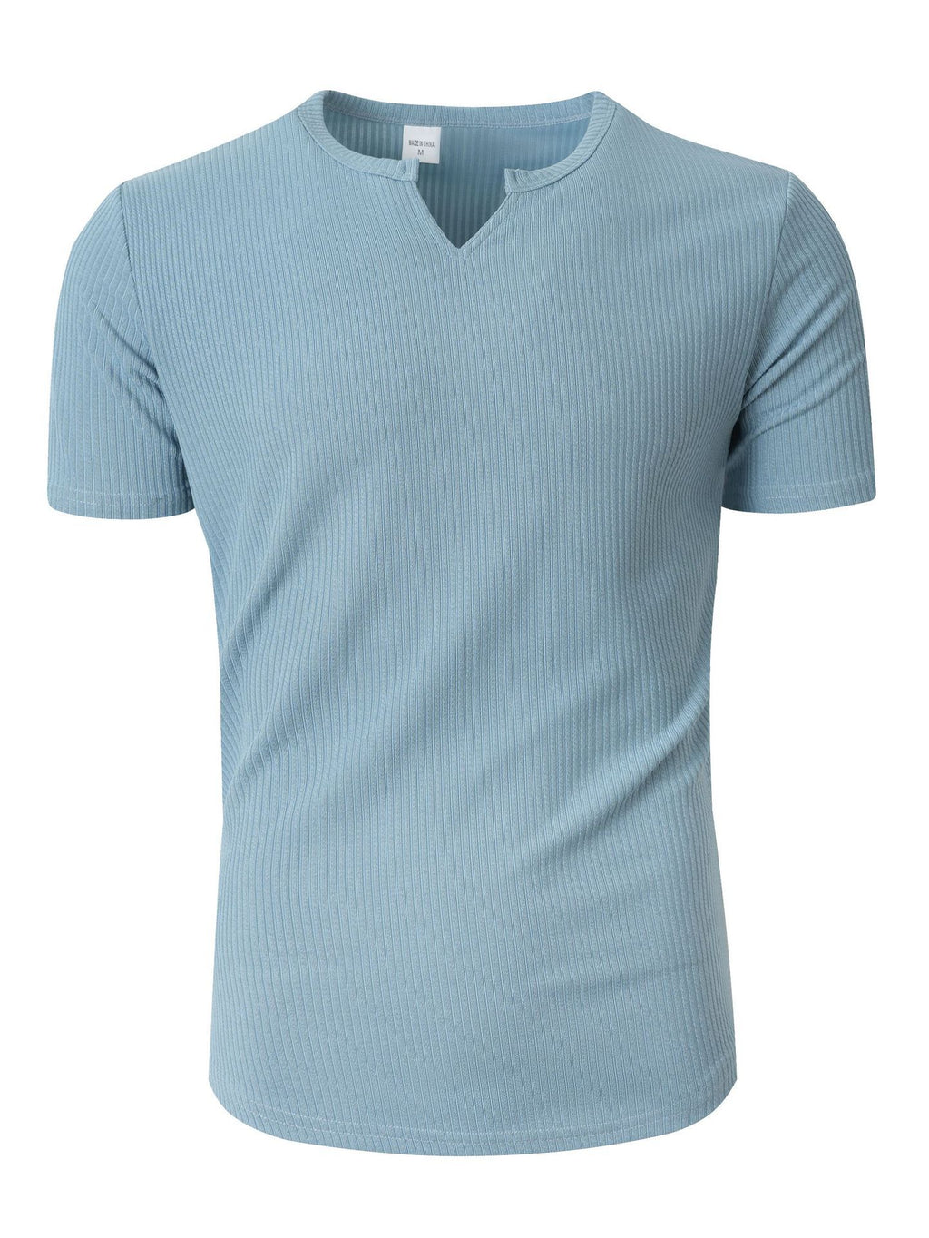Men's Spring Summer Outfits Vertical Striped Textured V-Neck Short Sleeve T-Shirt for Daliy Wear, Gym Wear Solid Color Old Money Style