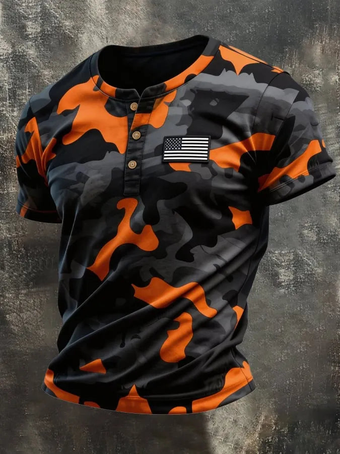 Men's Retro Patriot Camouflage Patchwork T-shirt