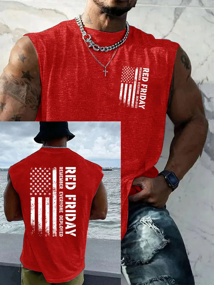 Red Friday Pattern Round Neck 100% Cotton Tank Top