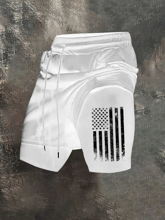 America Flag Pattern Print Shorts Pants