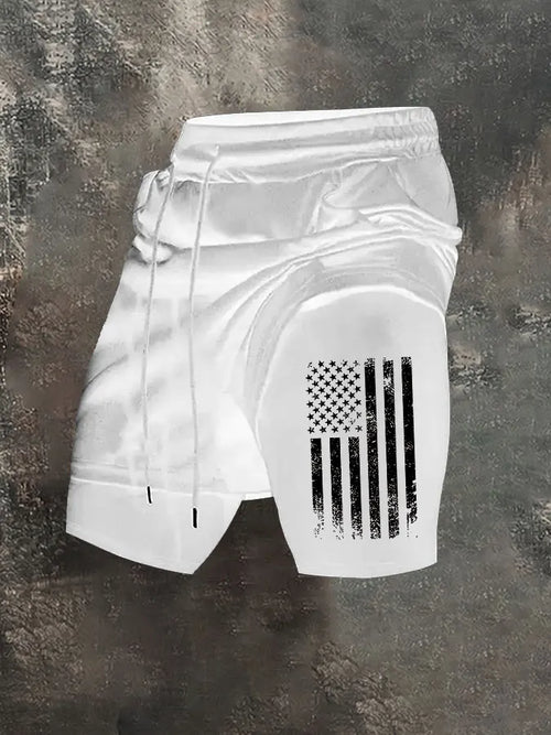 America Flag Pattern Print Shorts Pants