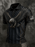 Men'S Retro Independence Day Flag Printed Short Sleeved Polo Shirt