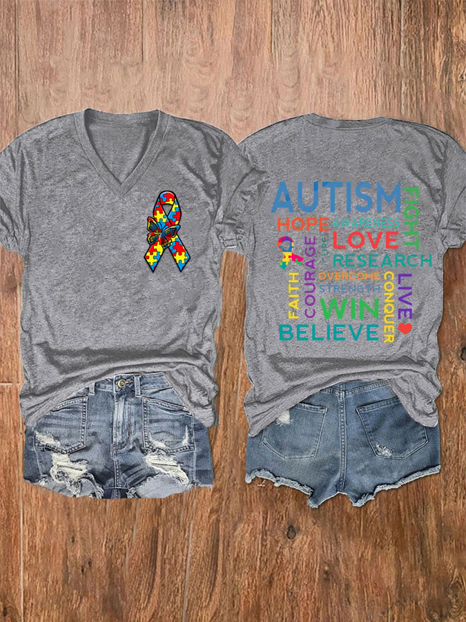 Women's Fight Hope Believe Autism Awareness T-shirt