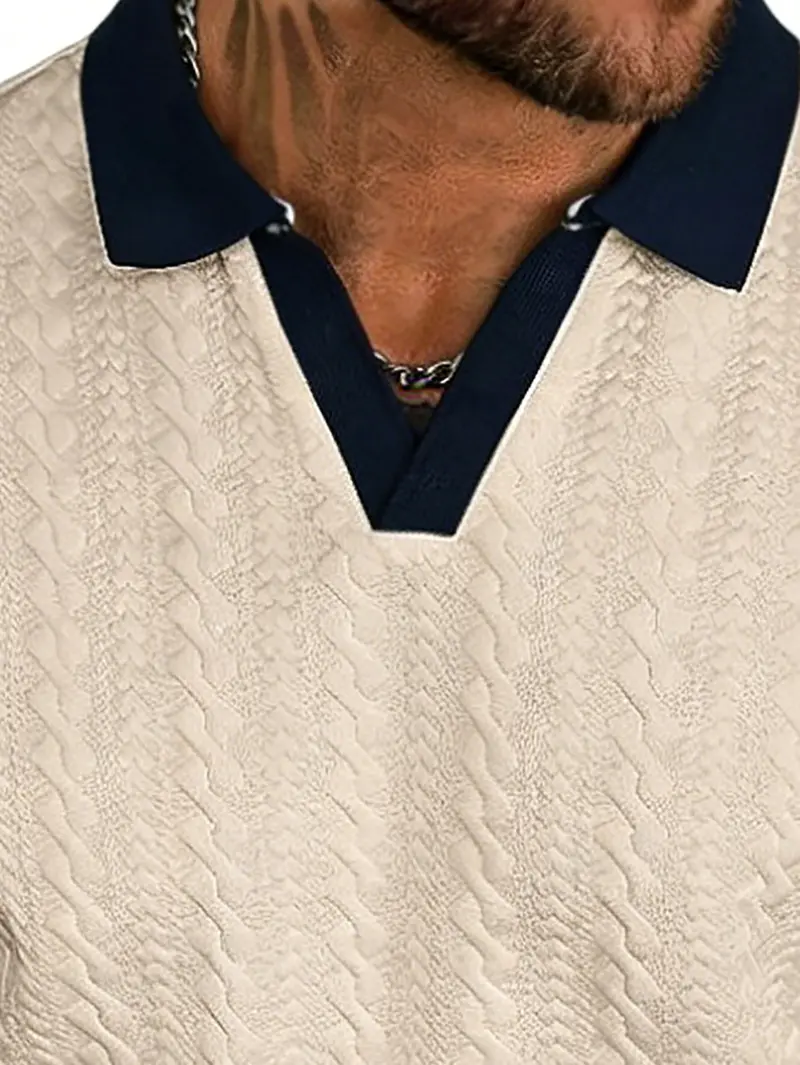 Men’s contrast-color short-sleeve casual commuter polo shirt
