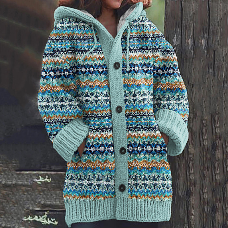 Vintage Geometric Jacquard Pattern Cardigan Sweater