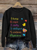 Women'S  Autism Awareness Print Casual Sweatshirt
