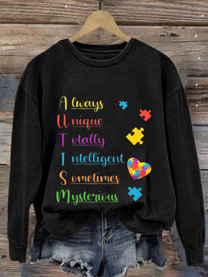 Women'S  Autism Awareness Print Casual Sweatshirt