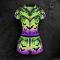 Women's Halloween Lace Bat Gradient Print Short Sleeve Top And Shorts Two-piece Set