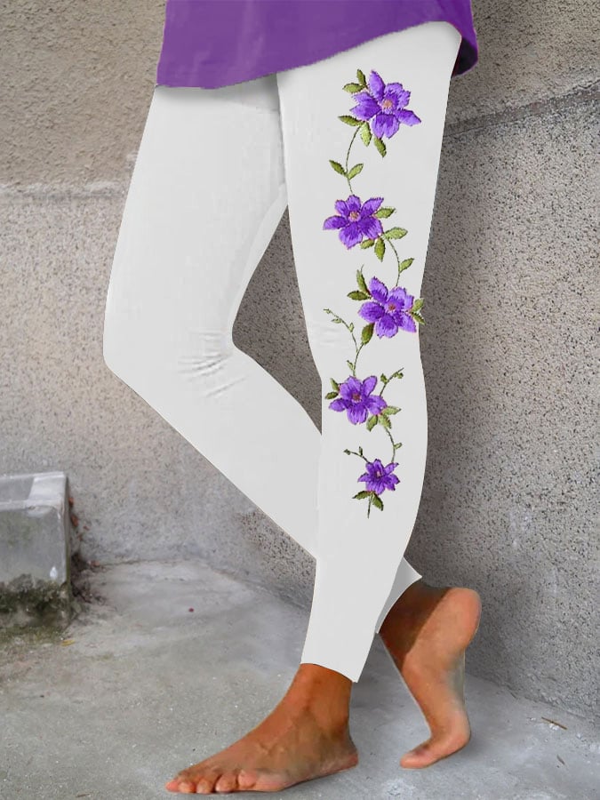 Women's Purple Floral Print Leggings