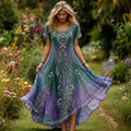 Women's Elegant Scottish Thistle Floral Print Alzheimer's Awareness Casual Dress