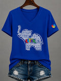 Women'S Casual V-Neck Top With Autism Awareness Print