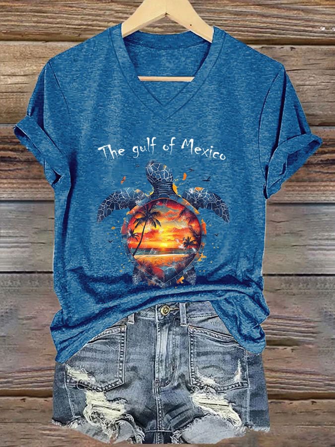 Women's Gulf of Mexico Print V-Neck T-Shirt