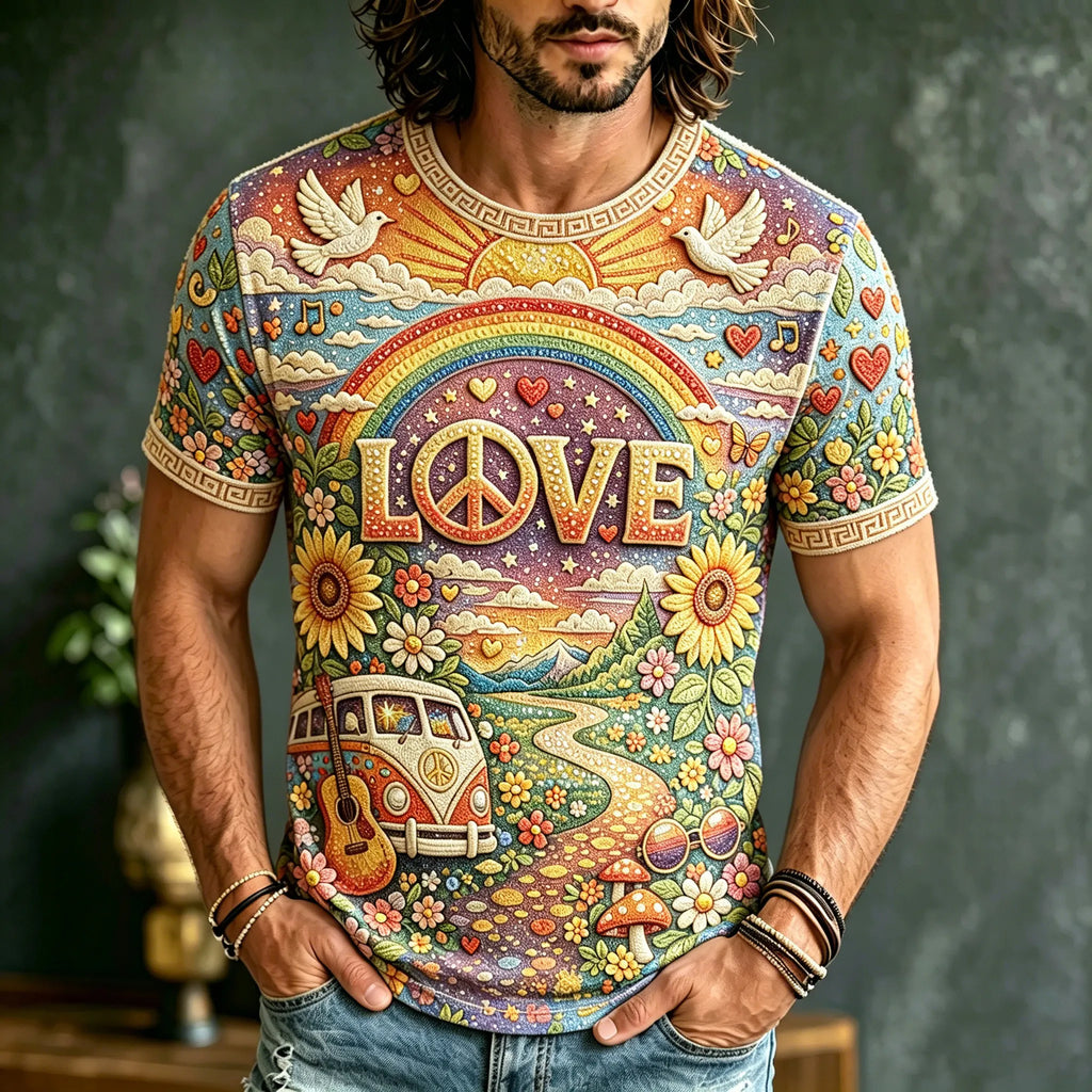 Men's Retro Hippie Style Floral Print T-shirt