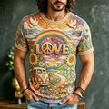 Men's Retro Hippie Style Floral Print T-shirt