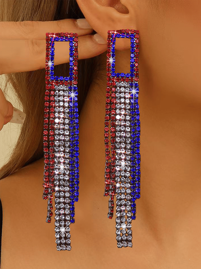 Independence Day Rhinestone Pendant Earrings