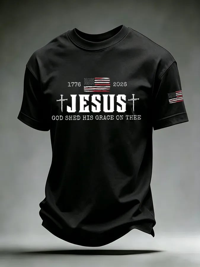 Men's Vintage God Shed His Grace On Thee Print Round Neck T-shirt