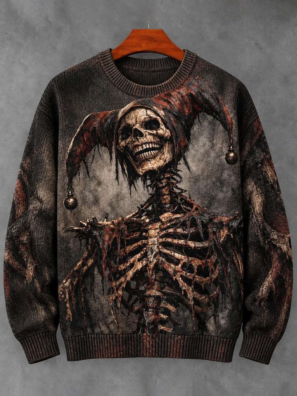 Men's Retro Halloween Zombie Skull Print Casual Knit Sweater