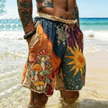 Men's Hippie Sun With Psychedelic Mushrooms Patchwork Print Casual Shorts