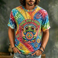 Men's Vintage Hippie Floral And Frog In Patchwork Pattern Art Embroidered T-shirt