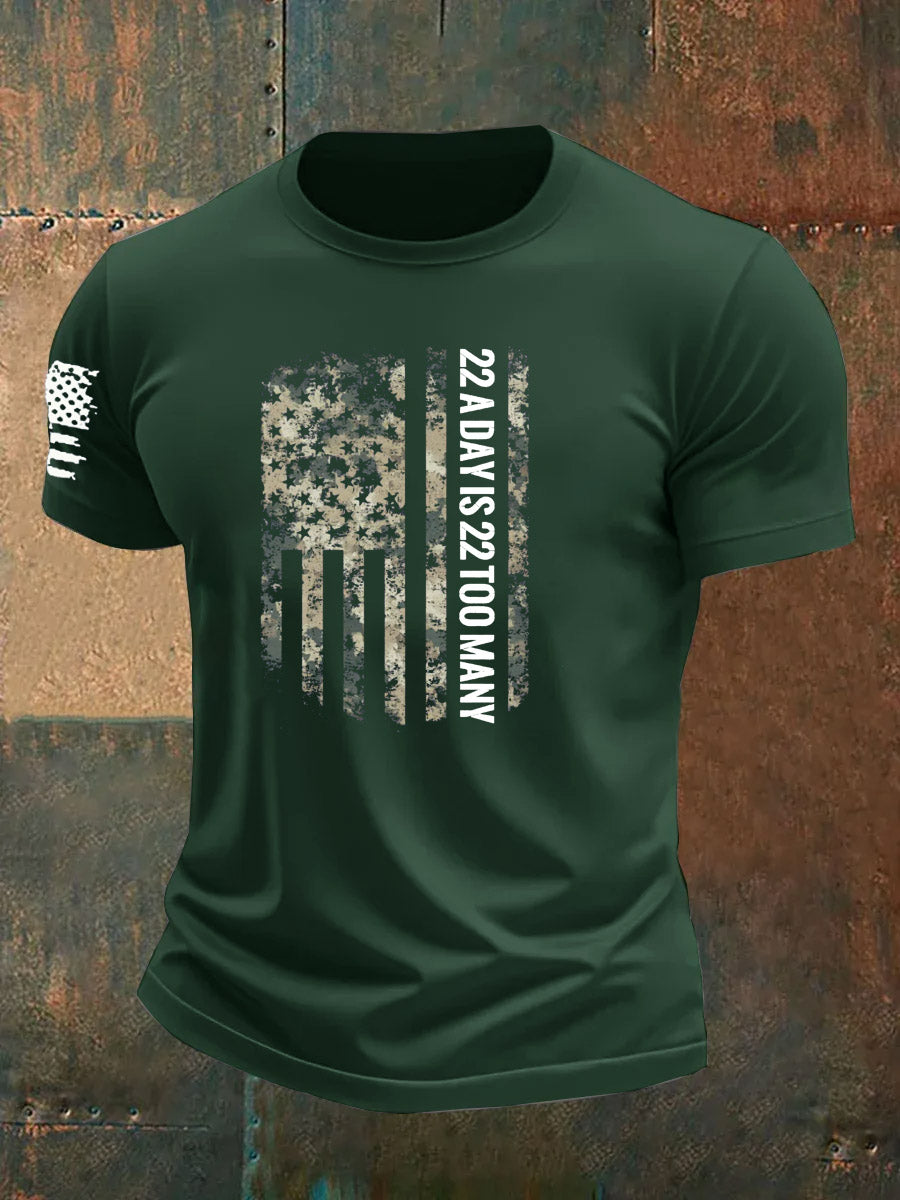 Men's 22 A Day Is 22 Too Many Veteran Pattern 100% Cotton T-Shirt