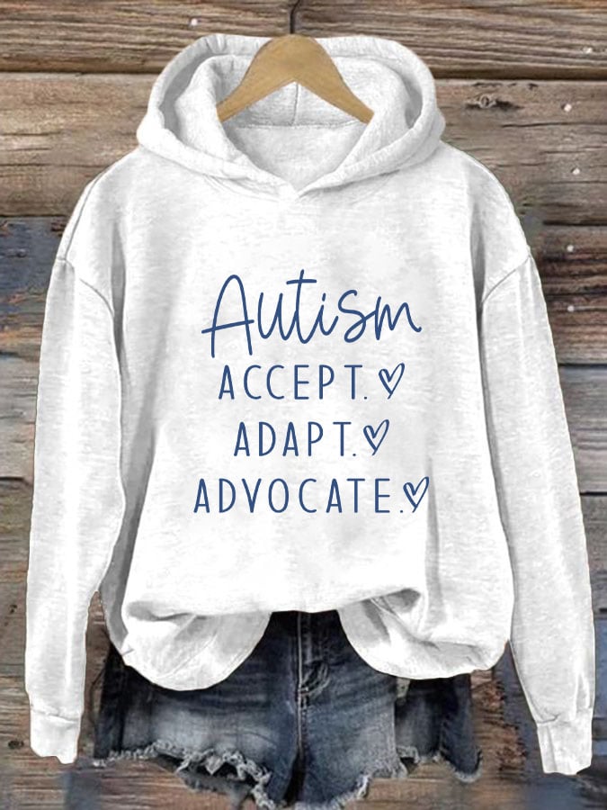 Women's Autism Awareness Accept Adapt Advocate Print Casual Sweatshirt
