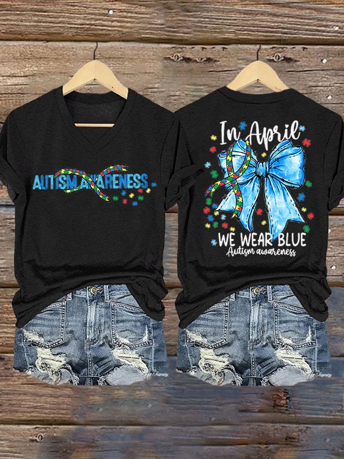 Women's Wear Blue In April To Raise Awareness Of Autism Printed Short-Sleeved T-Shirt