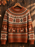 Women's Winter Forest Deer & Snowflake Pattern Knit Sweater