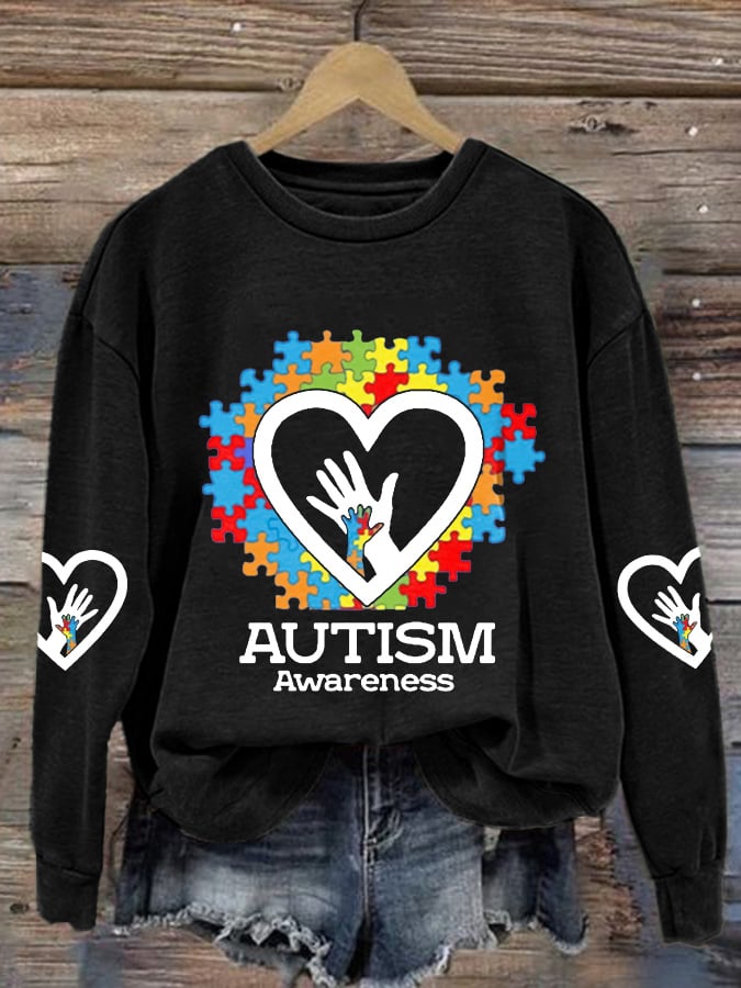 Women'S Autism Awareness Print Long Sleeve Sweatshirt