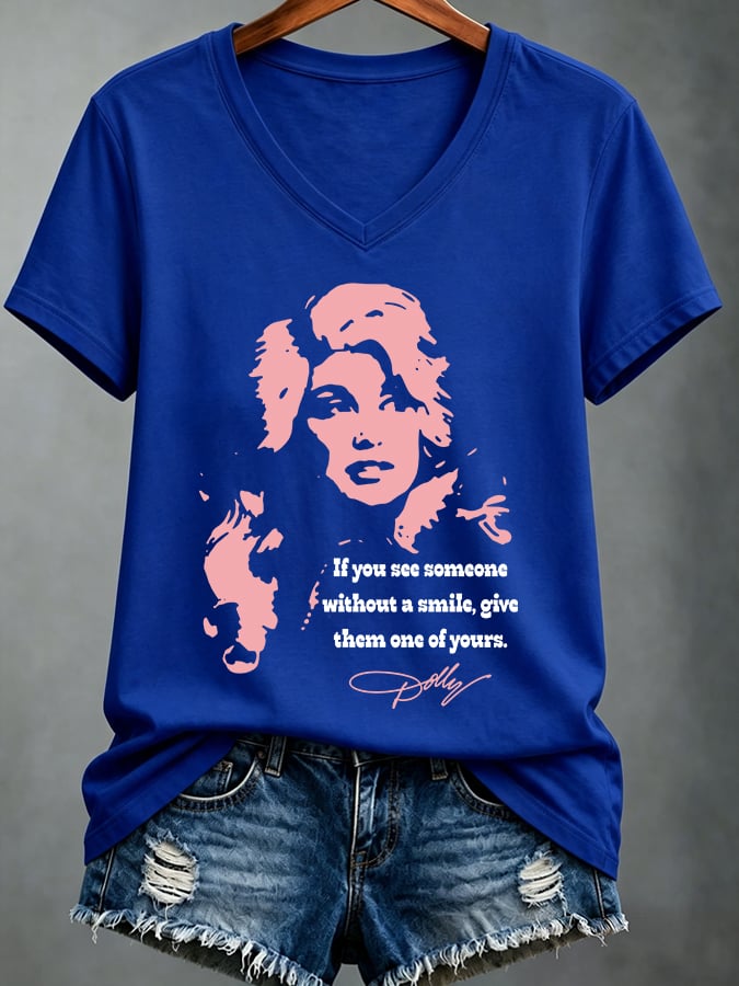 Women'S Casual Music-Themed Printed V-Neck Top