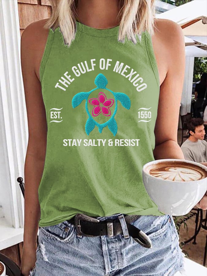 Women's Gulf Of Mexico Print Round Neck Tank Top