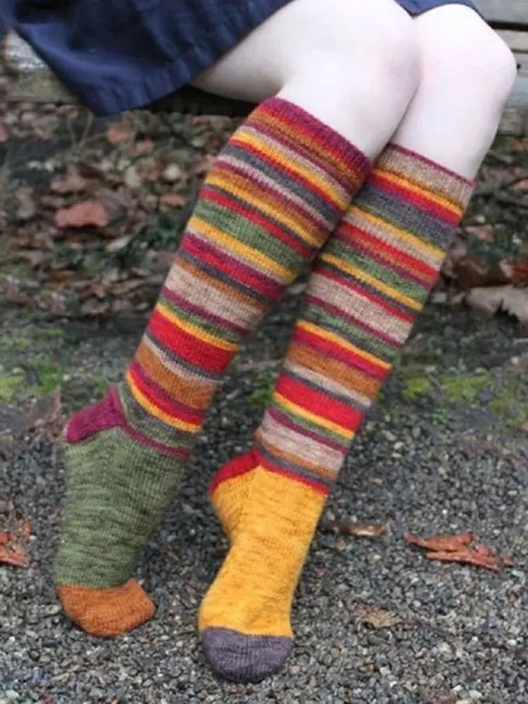 Soft Warm Retro Rainbow Contrasting Socks
