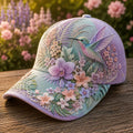 Pastel Purple Green Hummingbird Floral 3D Baseball Cap