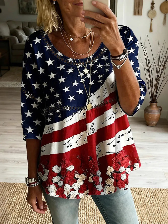Women'S Retro American Independence Day Printed Casual Top