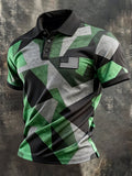 Men's Retro Patriotic Color-Block Short-Sleeve Polo Shirt