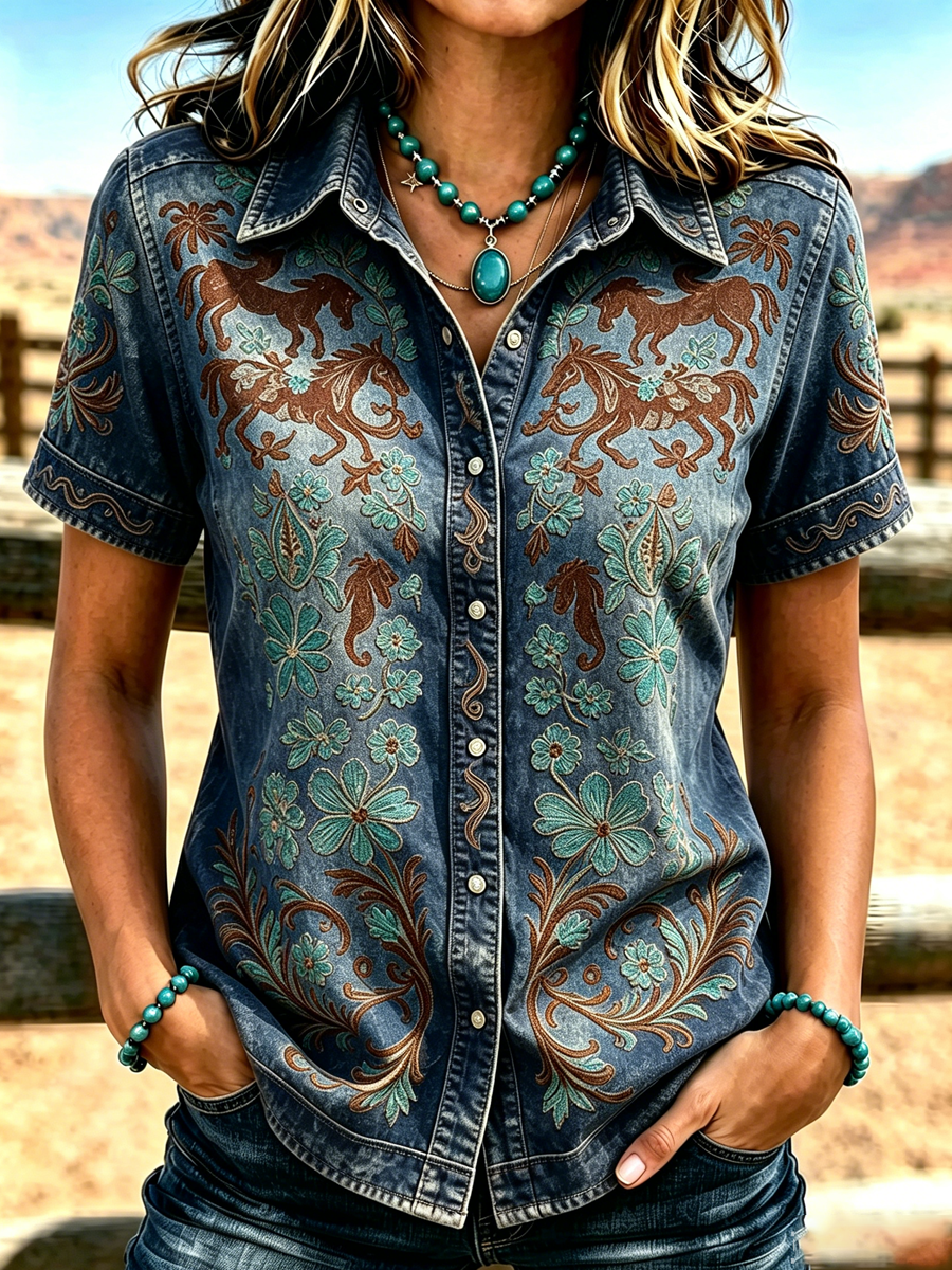 Women'S Western Style Retro Printed Shirt