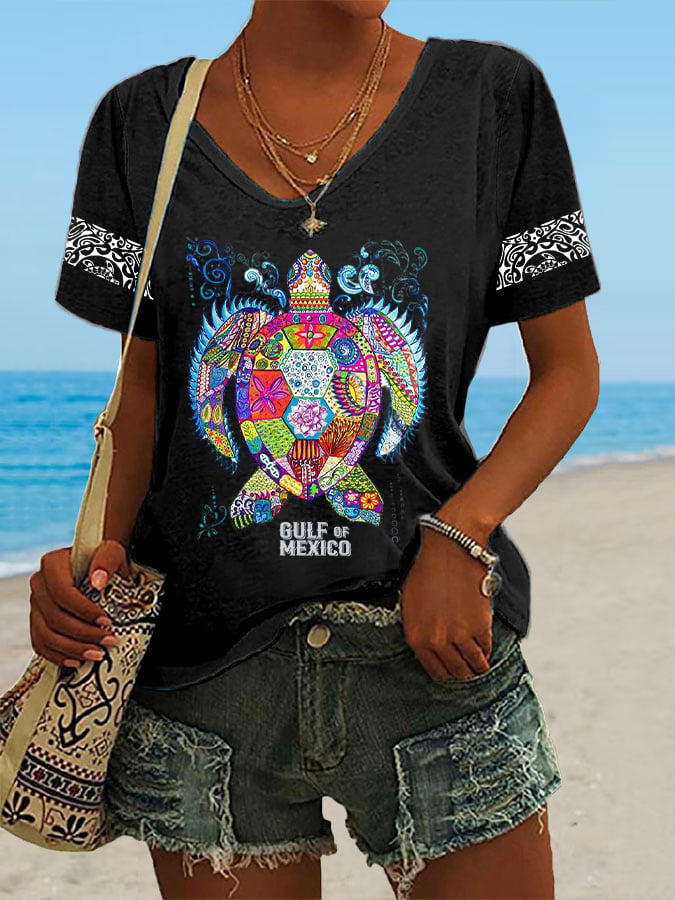 Women's Gulf Of Mexico Print Casual T-Shirt