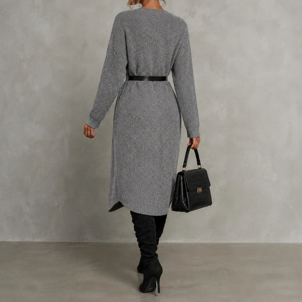 Elegant Crew Neck Long Knit Sweater