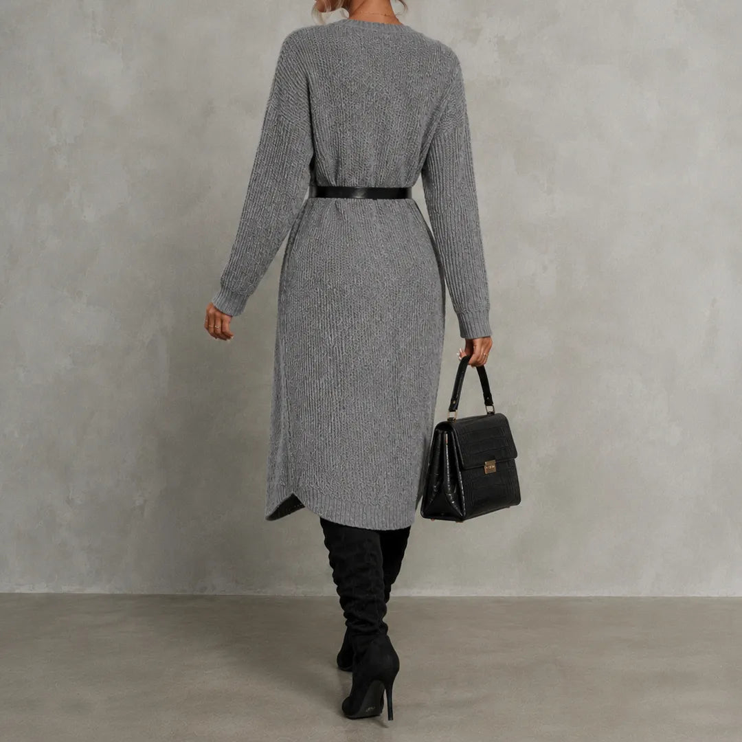 Elegant Crew Neck Long Knit Sweater
