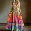Women's Hippie Tree Of Life Floral Gradient Pattern Casual Linen Dress